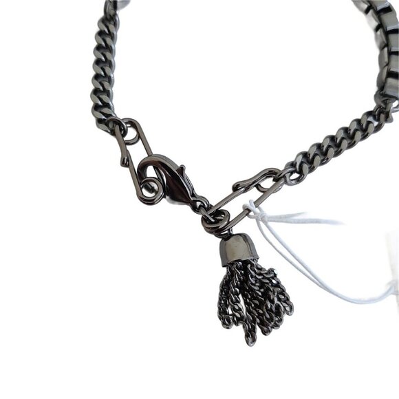 French Connection Gunmetal Silver Gray Safety Pins Tassel Bracelet - Picture 2 of 5